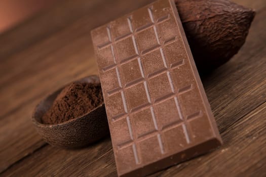 Cocoa pod, beans and chocolate