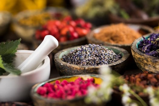 Alternative medicine, dried herbs background