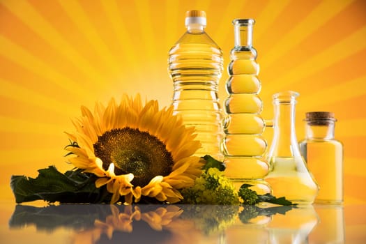 Sunflower oil, Cooking oils, bottles  background