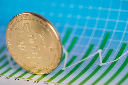 Virtual money, Currency. Bitcoin coins, financial chart