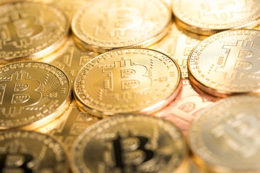 Virtual money, Currency. Bitcoin coins, financial chart