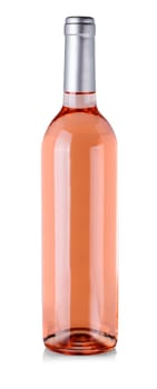 The close up rose wine bottle isolated on white background