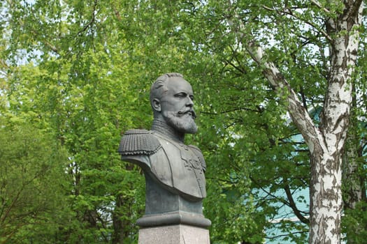 St. Petersburg, Russia, May 15, 2021 Monument bust to the weapons designer Sergei Ivanovich Mosin