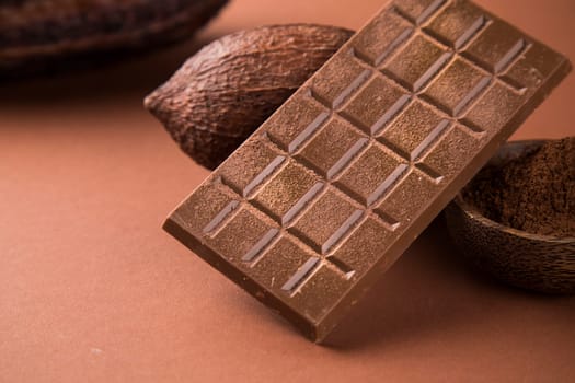 Cocoa pod, beans and chocolate