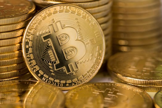 Gold Bitcoin Coin. Buisness and financial background