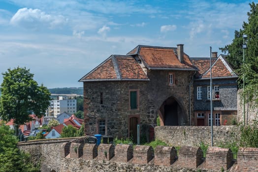 Brick wall with archway of the Friedberg castle, Hesse, Germany