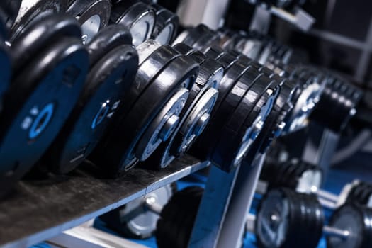 Close up of dumbells in gym