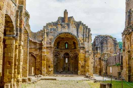 ruins of ninth century Benedictine abbey of Notre Dame in village of Alet les Bains in Aude France