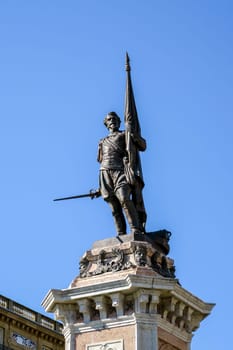 San Sebastian, Spain september 12, 2020: Square with monument to admiral Antonio de Oquendo in San Sebastian, Spain