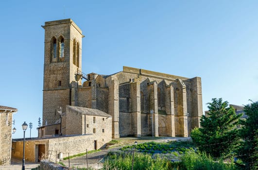 San Pedro church from fortress, in Artajona Navarra Spain