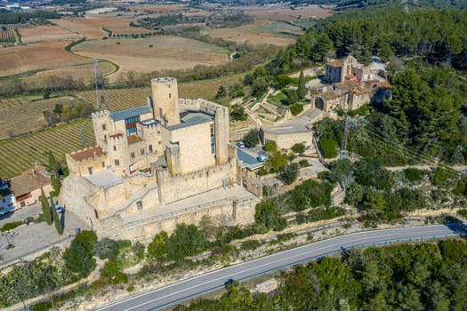 Castle and Church of Sant Pedro, in Castellet Catalonia Spain, Aerial view