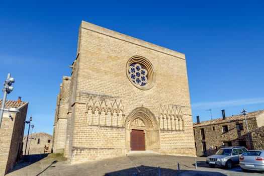 San Pedro church from fortress, in Artajona Navarra Spain, porch detail