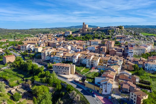 Panoramic view of Benabarre, a Spanish town and municipality of La Ribagorza, in the province of Huesca, Aragon.