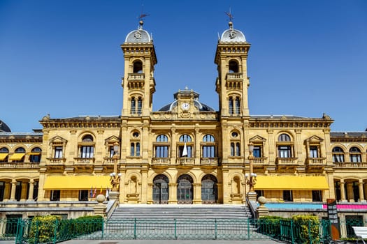 San Sebastian, Spain - August 22, 2016: City Council in San Sebastian, Spain. Its premises are located in the former casino of the city, built up in 1887, next to the Bay of La Concha