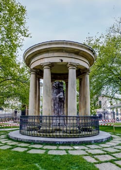 Guernica, Spain - April 09, 2018: The trunk of the "Old Tree"" of Gernika. Oak tree that symbolizes traditional freedoms for the Biscayan people, and by extension for the Basque people as a whole"