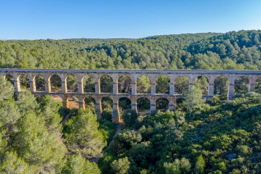 view of the roman aqueduct Pont del Diable, Tarragona, Spain