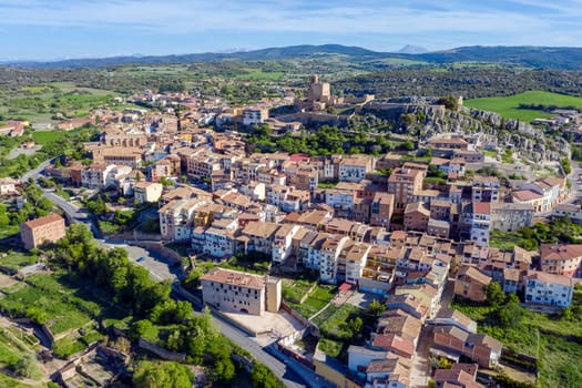 Panoramic view of Benabarre, a Spanish town and municipality of La Ribagorza, in the province of Huesca, Aragon.