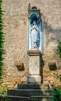 Church of Rennes le Chateau, France. Detail of the Statue of the Virgin of Fatima outside