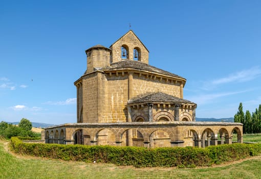 Santa Maria de Eunate is an ancient octagonal templar church on the Road to Santiago Spain