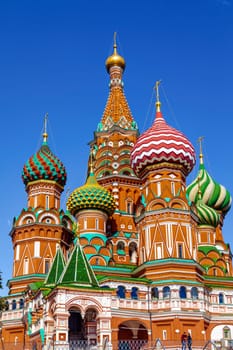 Moscow, Russia - September 13, 2018: St Basil's Cathedral and Moscow Kremlin, Russia. This place is the main tourist attraction of Moscow.