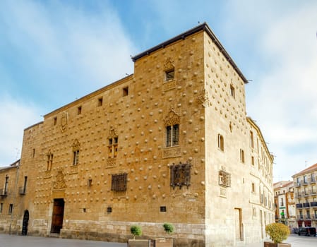 Facade of the Casa de las Conchas in Salamanca, Castilla y Leon, Spain. Dates from the end of the 15th century