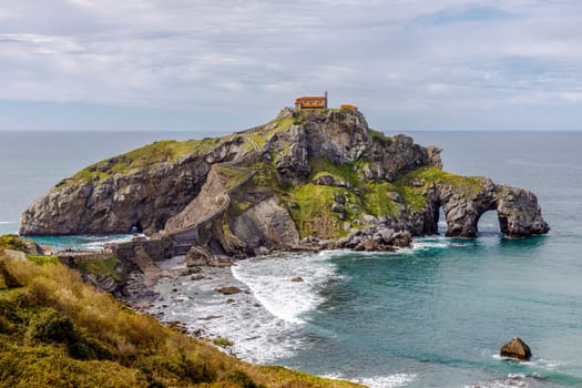 San Juan de Gazteluatxe Vizcay Spain. Ancient church/chapel on an island hill