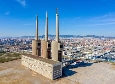 Thermal power plant in Sant Adria (Barcelona), Catalonia, Spain. Aerial view