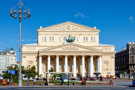 Moscow, Russia - September 13, 2018: Bolshoi Theater on Teatralnaya Square in Moscow, Russia. Famous and Beatiful Russian Ballet and Cultural Landmark Building