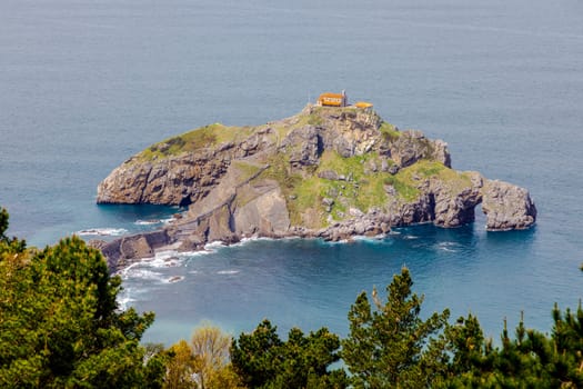 San Juan de Gazteluatxe Vizcay Spain. Ancient church/chapel on an island hill