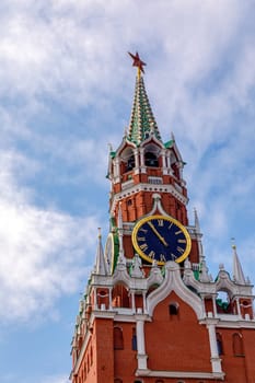 The Spasskaya Tower is the main tower with a through-passage on the eastern wall of the Moscow Kremlin, which overlooks the Red Square.