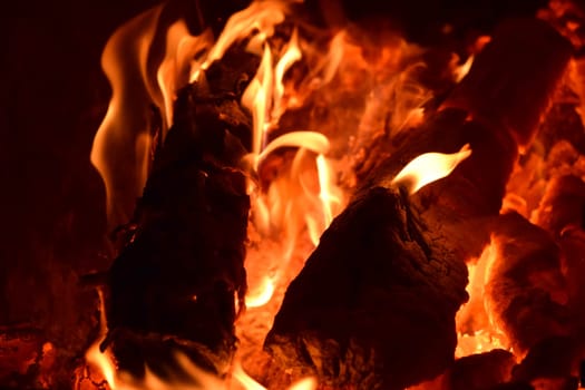 Hot coals in the stove. Red burned by heating the particles tree.