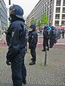Police intervention at a forbidden lateral thinker demonstration in Berlin Mitte