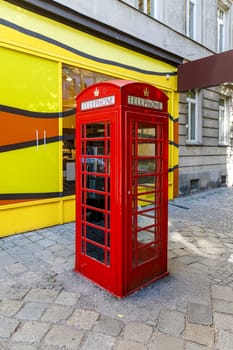 Famous British Icon Red Telephone Booth Cabin Communication, Vienna Austria.