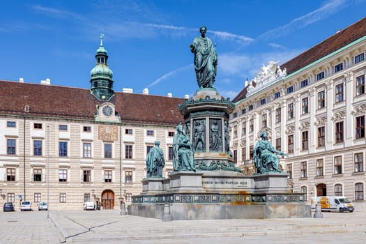 Bronze statue of Francis RomVienna, Austria - September 16, 2019: Bronze statue of Francis Roman emperor in the inner courtyard of the Hofburg palace