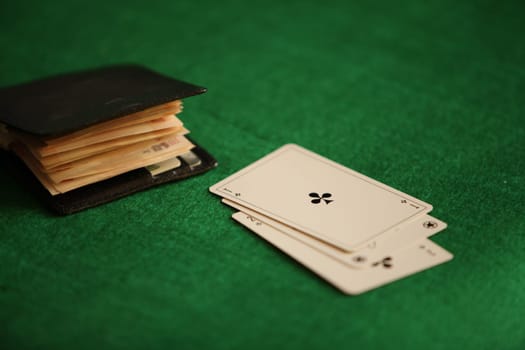Ace cross and wallet with cash money gambling concept