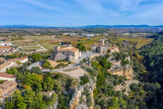 Castle and Santa Maria Church located in Sant Marti Sarroca Catalonia Spain