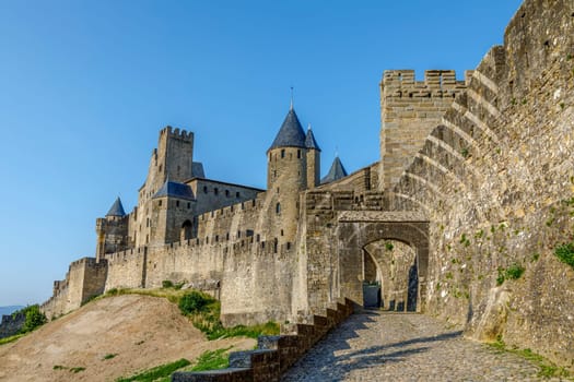 The walled medieval fortress Cite de Carcassonne, Languedoc, France, is on UNESCO World Heritage Sites list