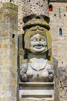 La Dame Carcas, located opposite the entrance towers of the city, Carcassonne France.