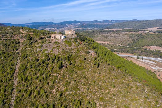Castellar castle and church of San Miguel in Aguilar de Segarra from the 9th century, province of Barcelona, Catalonia Spain.