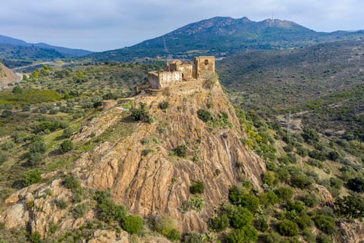 Aerial photo of the Quermanco castle in Vilajuiga, Girona Spain