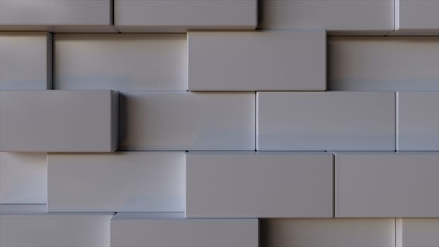 Computer generated background transformation of large rectangles into small. 3d rendering geometric wall