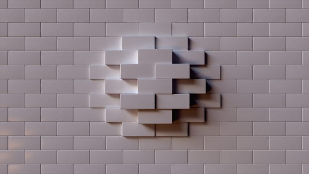 Computer generated background transformation of large rectangles into small. 3d rendering geometric wall
