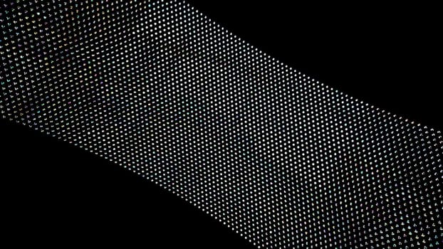 Geometric 3d render of wide strip dotted with even rows precious stones. Fields brilliant crystals swirling in darkness space. Rich design elite presentation with creative curves.