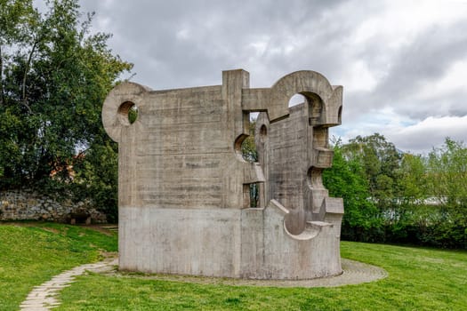 Guernica, Spain - April 09, 2018: Sculpture by Eduardo Chillida, work Gure aitaren etxea (La casa de mustro padre), commissioned by the Basque Government on the anniversary of the bombing of Gernika