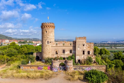 Santa Coloma de Cervello, Spain - August 27, 2020: Medieval castle of Catalonia, constructed in XII century