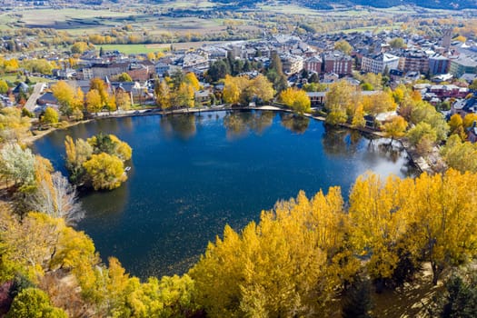 Landscape of Puigcerda lake on a sunny day Cerdanya Catalonia Spain