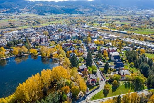 Landscape of Puigcerda lake on a sunny day Cerdanya Catalonia Spain