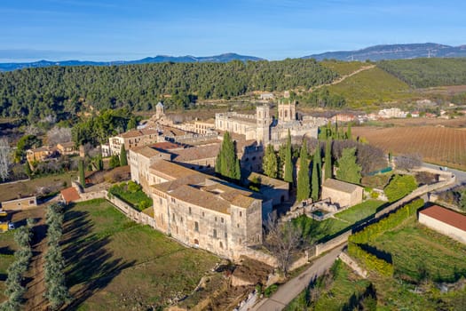 Monastery of Santa Maria de Santes Creus, in Tarragona Spain, Aerial view