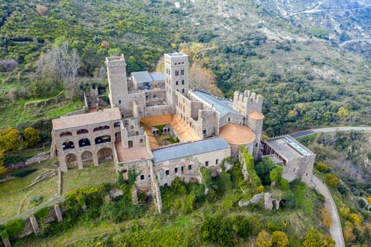 The Romanesque abbey of Sant Pere de Rodes in Cap de Creus Natural park. It is a former Benedictine monastery in the comarca of Alt Emporda, in the North East of Catalonia, Spain.