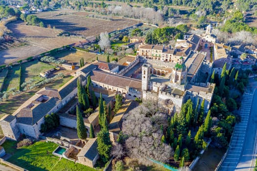 Monastery of Santa Maria de Santes Creus, in Tarragona Spain, Aerial view